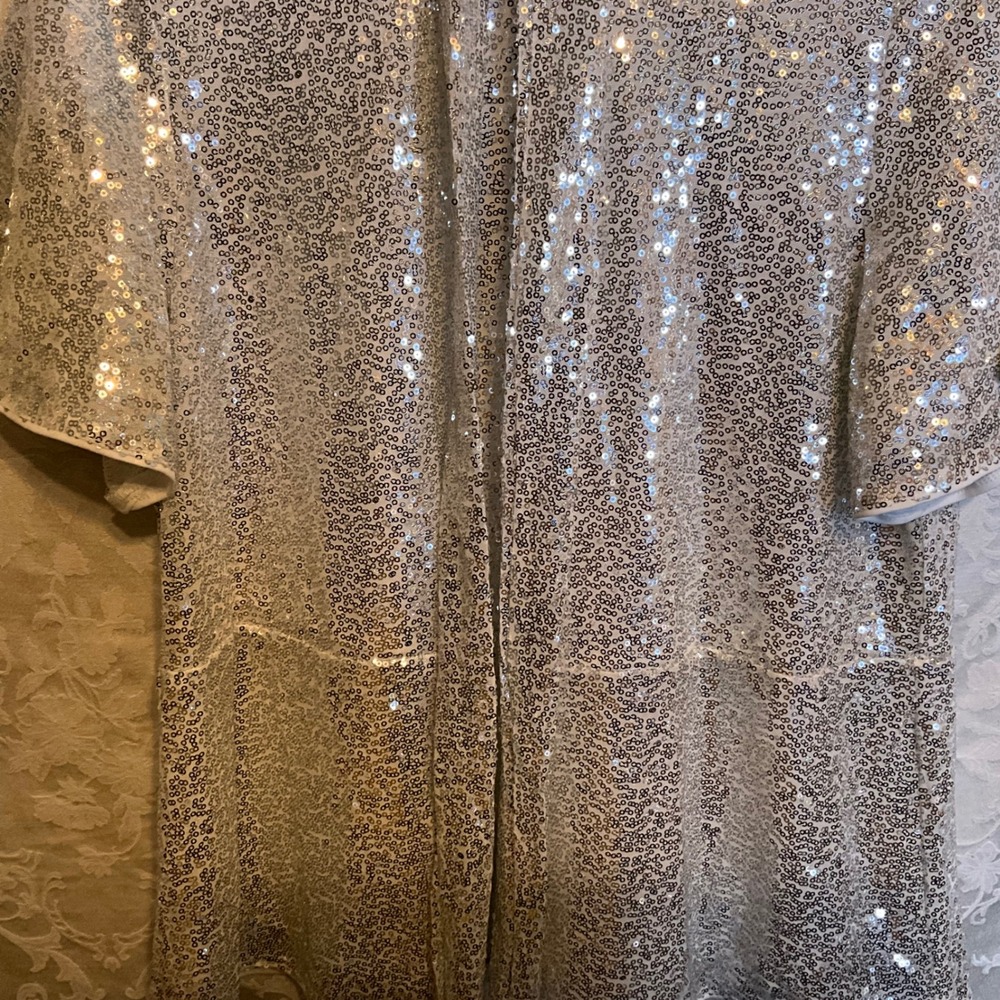 GRACE KARIN Womens Sz L Sequin Bow Tie Neck Blouse Shirt Sparkle Christmas Party - Picture 2 of 11